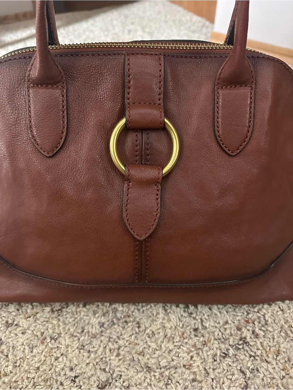 Frye Chestnut Brown Leather Satchel with Gold Ring